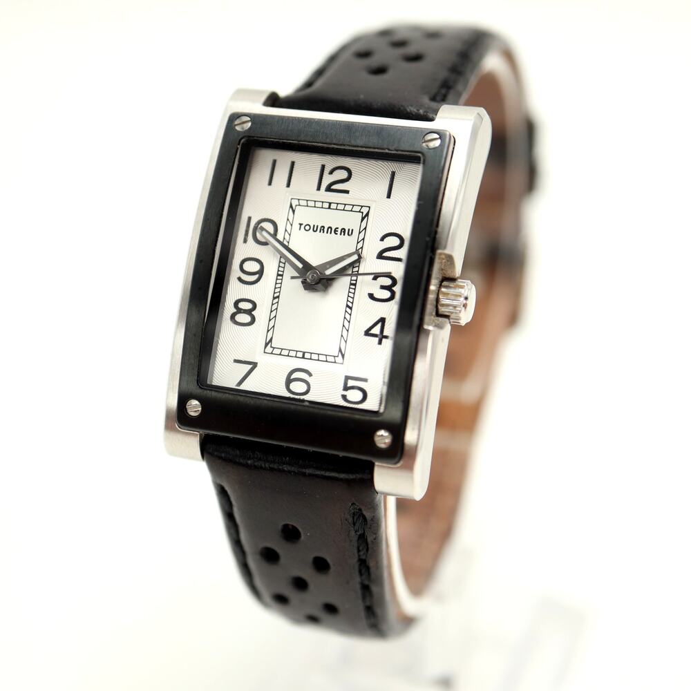 Tourneau Honda Silver Tone Tank Watch 24mm Unisex Black Leather w New Battery